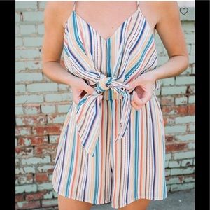 Mustard Seed Front tie striped romper medium